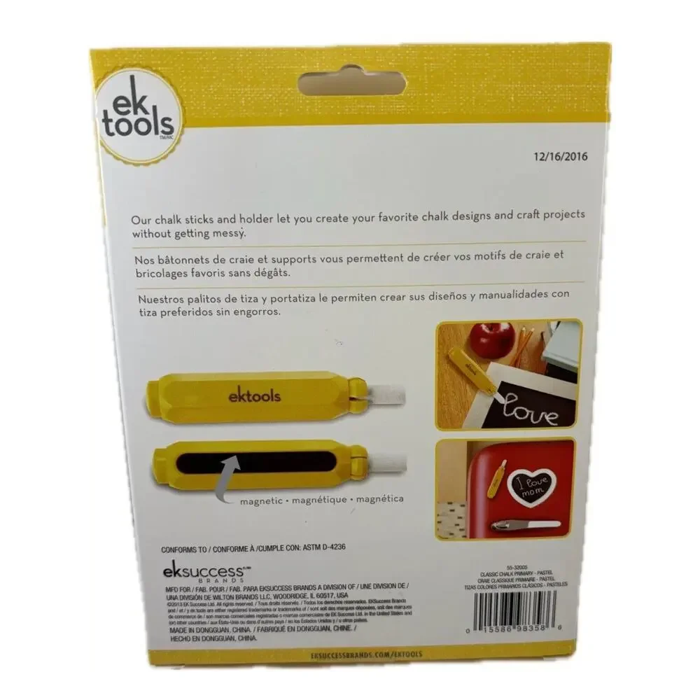 EK Tools Jumbo Chalk Set with Magnetic Chalk Holder 12 Colorful Sticks